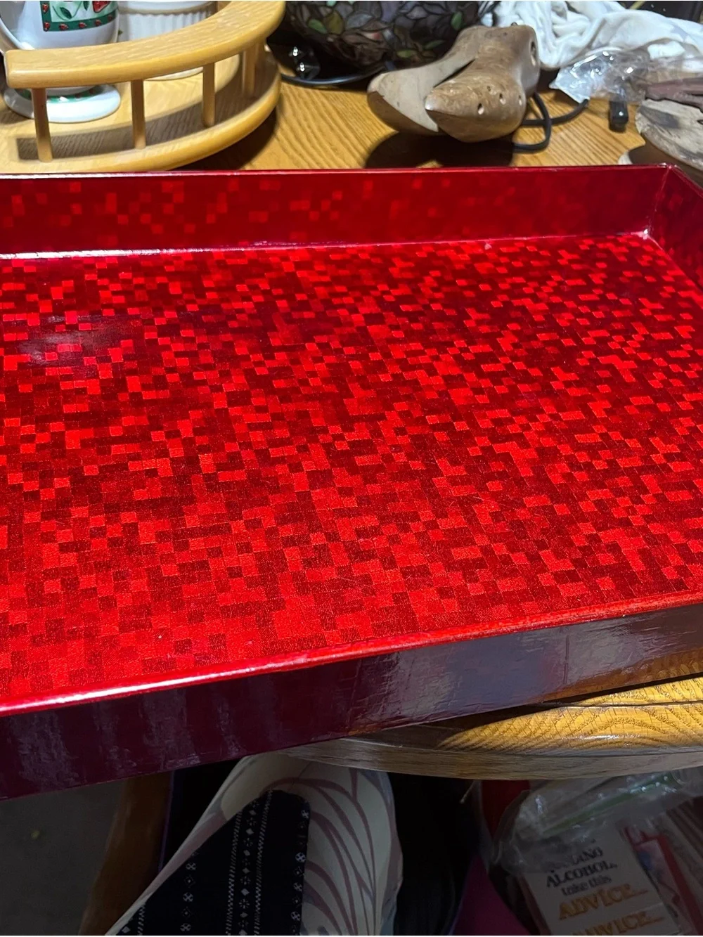 Red Decorative Serving Tray - Unbranded